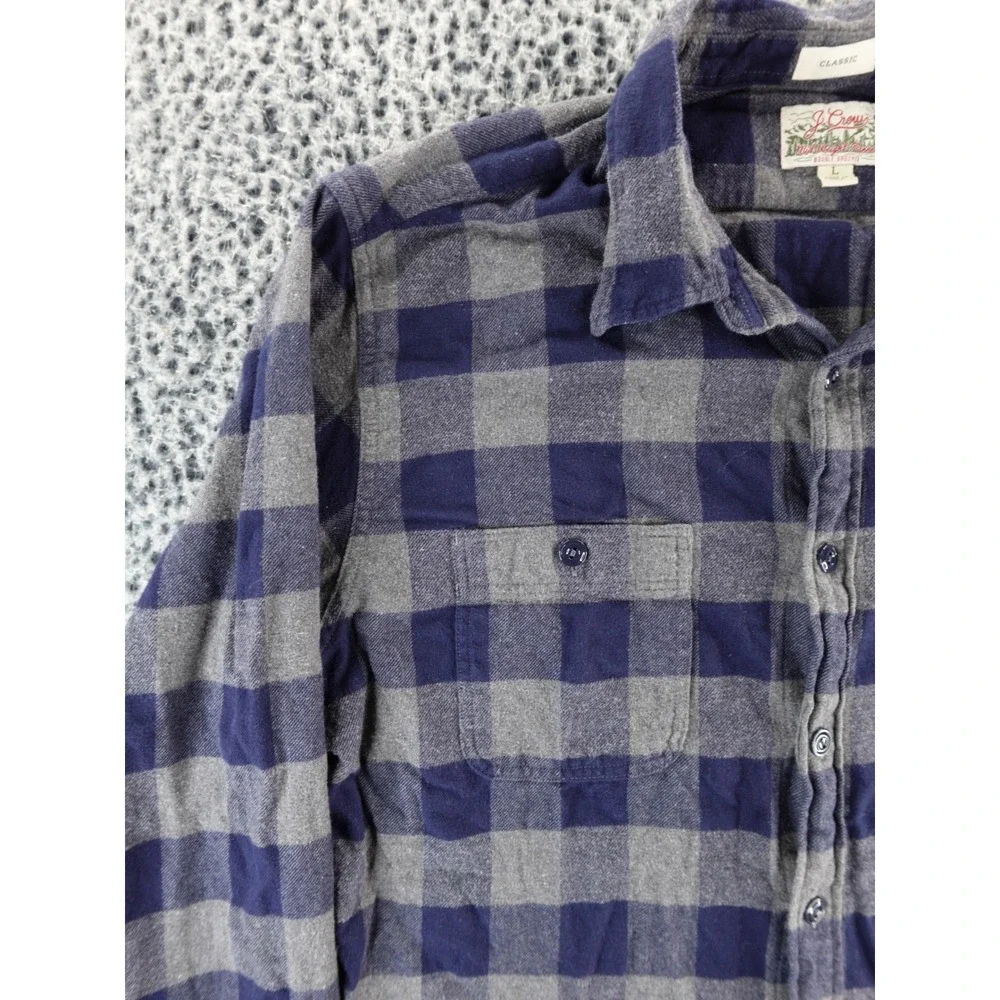 J Crew Classic Flannel‎ Shirt Blue Gray Plaid Double Brushed Long Sleeve Men L